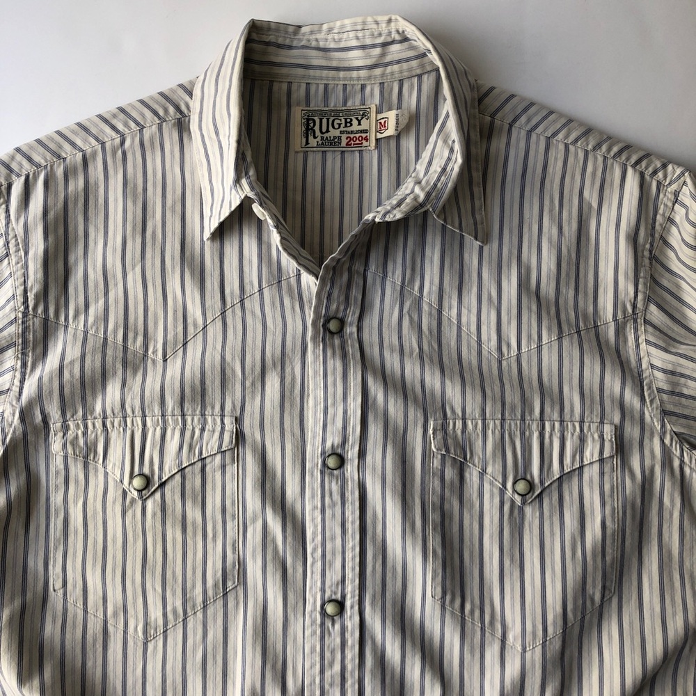 Polo Ralph Lauren Rugby Western Shirt Hickory Stripes, Size M.